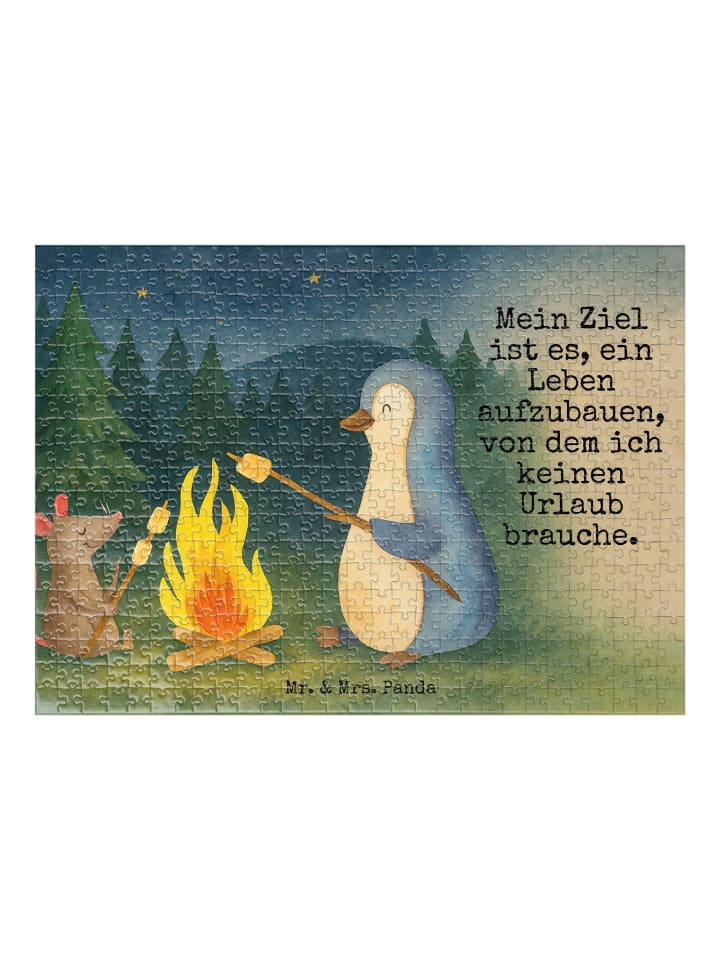 

Mr. & Mrs. Panda Дизайн пингвина-пазла у костра с надписью белым цветом