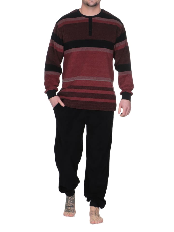 

NORMANN Пижамный комплект с длинными рукавами из эластичной махровой ткани с манжетами, красный