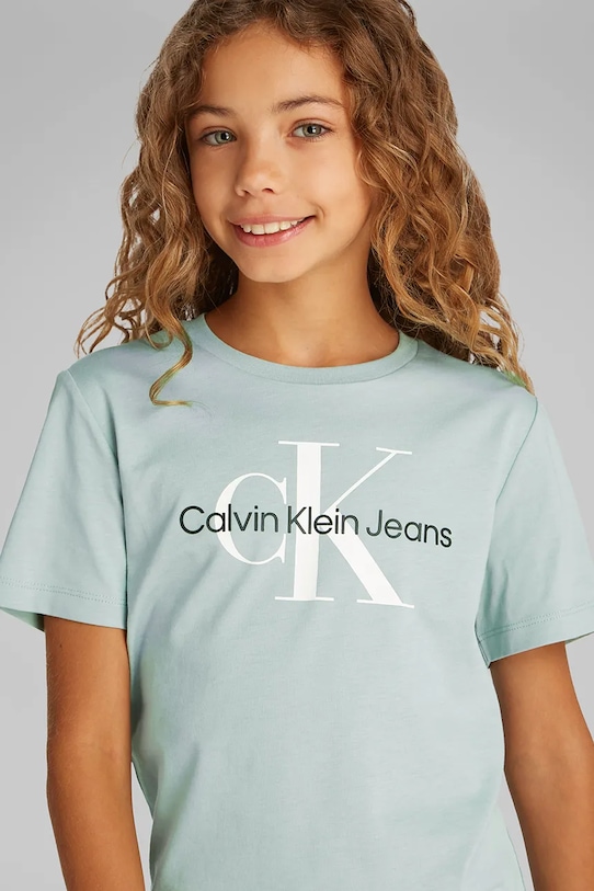 

Детская хлопковая футболка Calvin Klein Jeans, бирюзовый