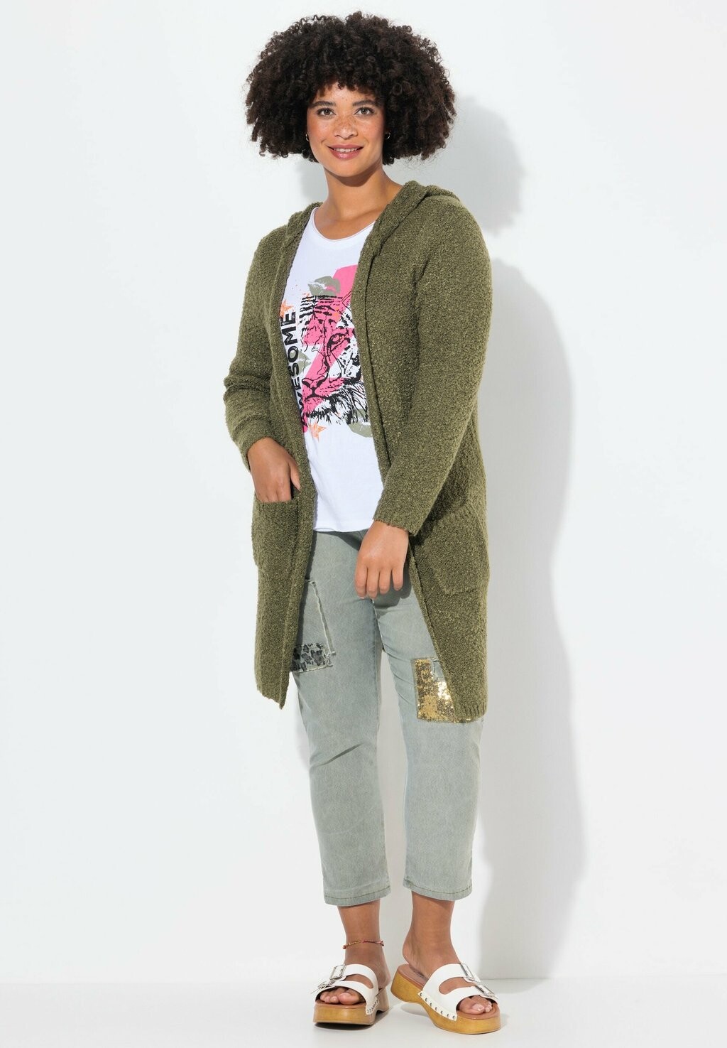 

Кардиган LONG NUBBED TEXTURE HOOD Angel of Style, зеленый