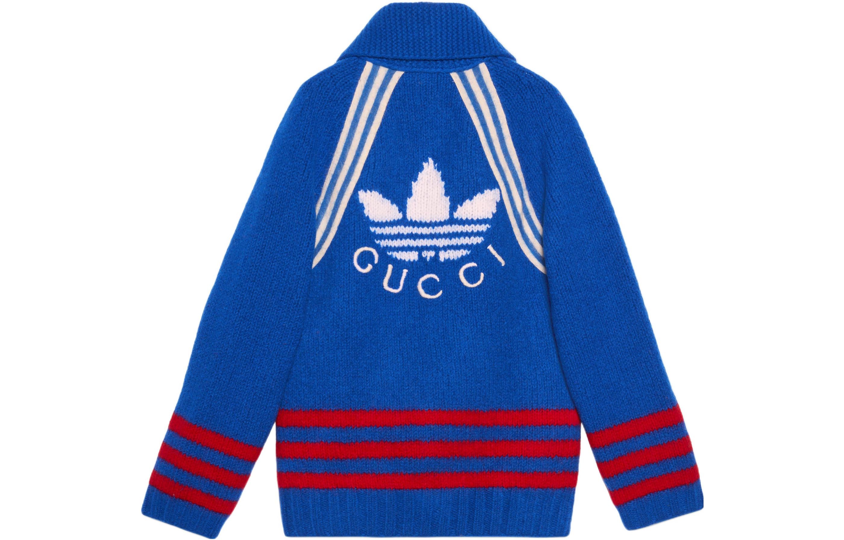 Кардиган Gucci x adidas Intarsia Wool Cardigan, синий — фото 2