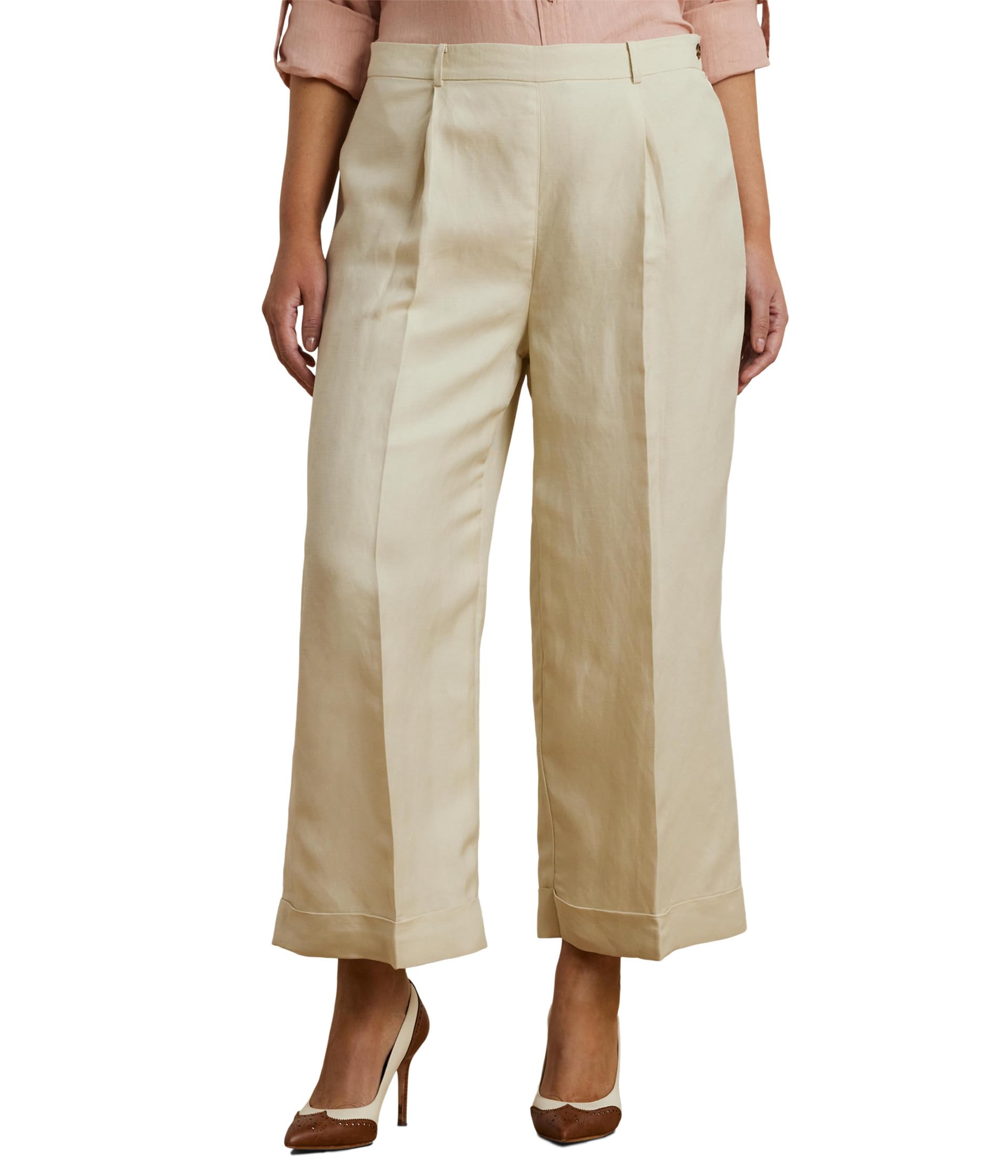 

Брюки Lauren Ralph Lauren Plus Size Linen-Blend Twill Wide-Leg Pants, Ivory/Beige