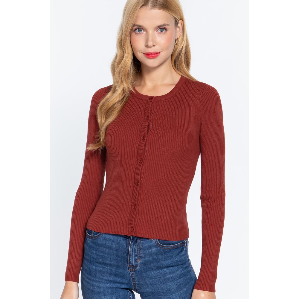 

Длинный Slv Crew Neck Базовый кардиган FASHNZFAB, цвет brick