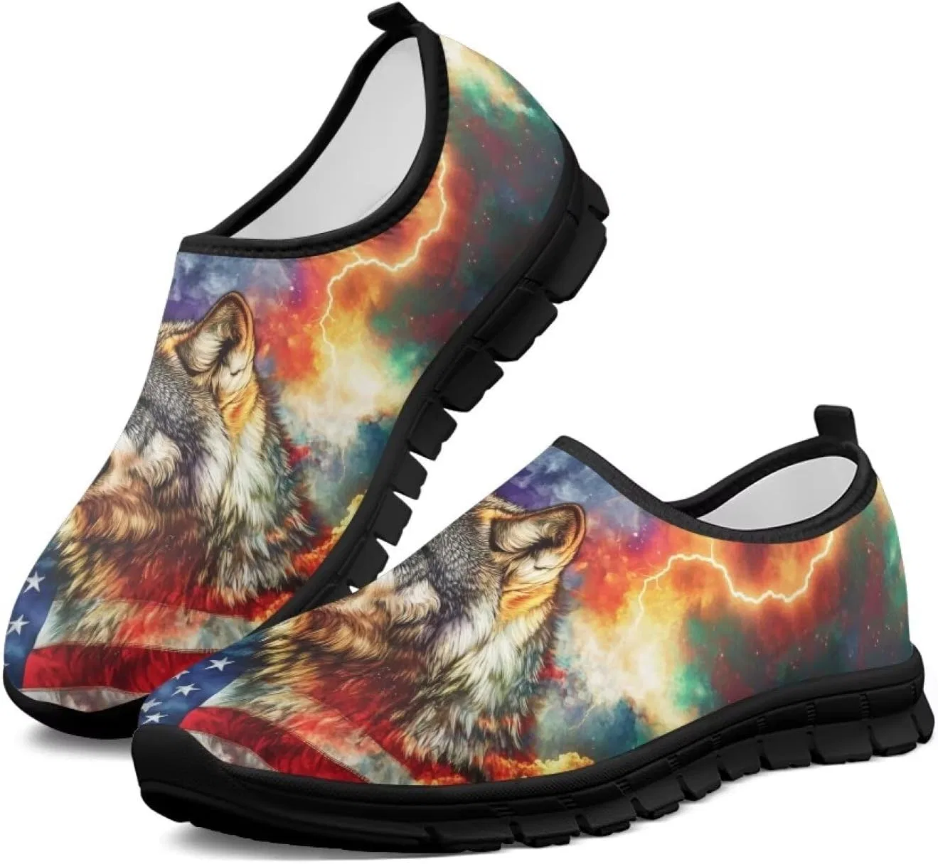 Мужские сандалии повседневные, дышащие, легкие, Loafers & Slip-Ons, American Flag Starry Wolf Quxjehoe