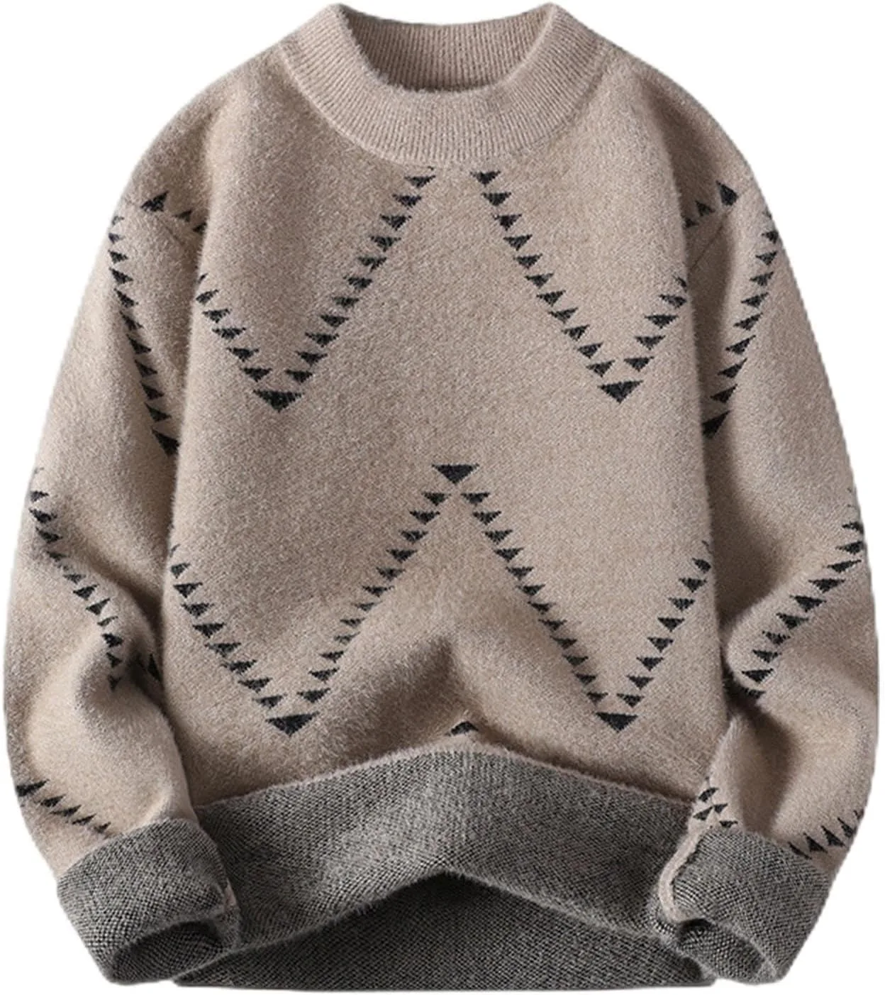 

Мужской свитер с воротником-гольф, винтажный узор, свободный крой AQAYL