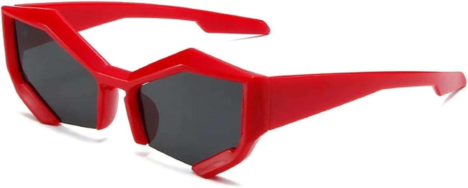 

Популярные модные солнцезащитные очки в форме многоугольника неправильной формы «кошачий глаз» для женщин, в стиле ретро, ​​с защитой от УФ-излучения UV400 для мужчин TKKTLLT, Red-black