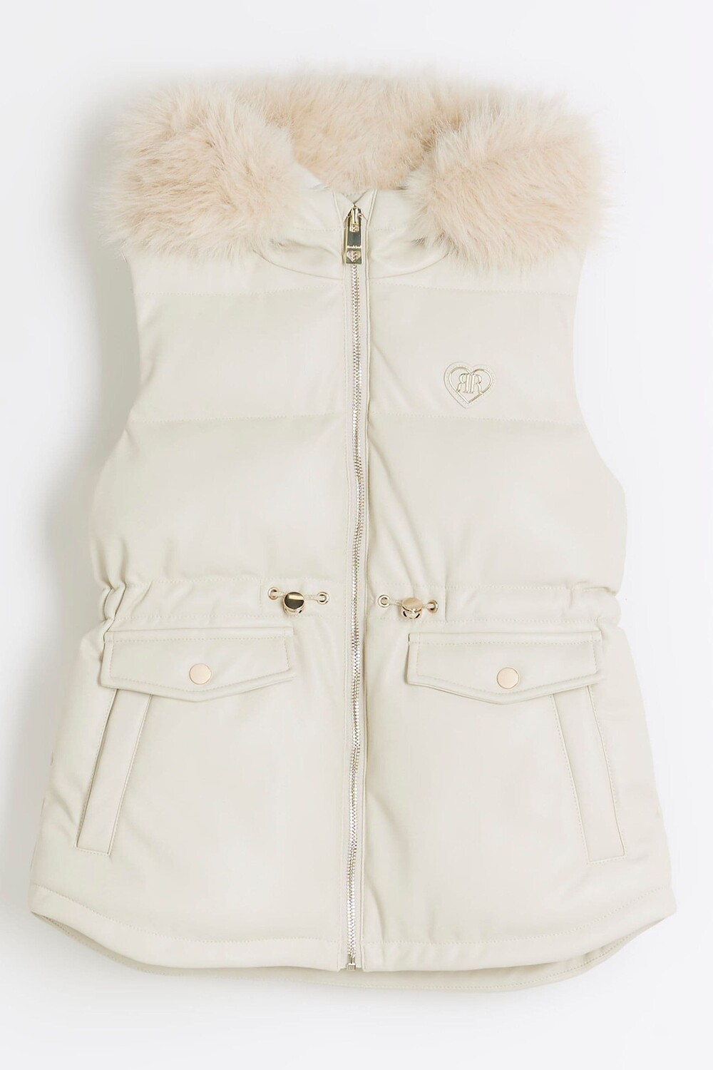 

Жилет с капюшоном из искусственного меха для девочек River Island, бежевый