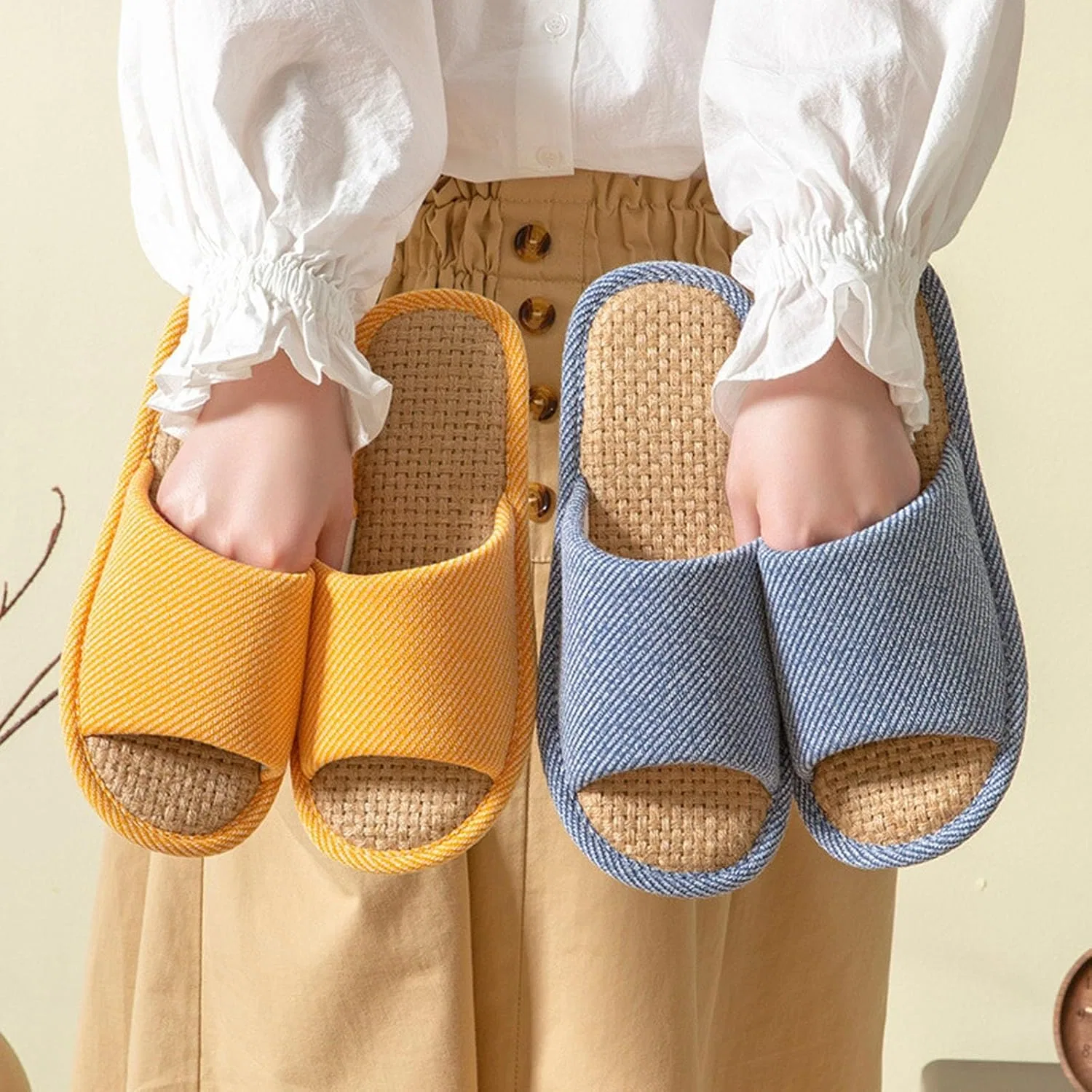 Шлепанцы Badeschuhe Damen Sandalen Herren Badelatschen Leichte Leinen Hausschuhe für Frauen Perfect für Drinnen Bequeme Schuhe für Paare Stilvolles und Gemütliches Design Generic, Orange — фото 4
