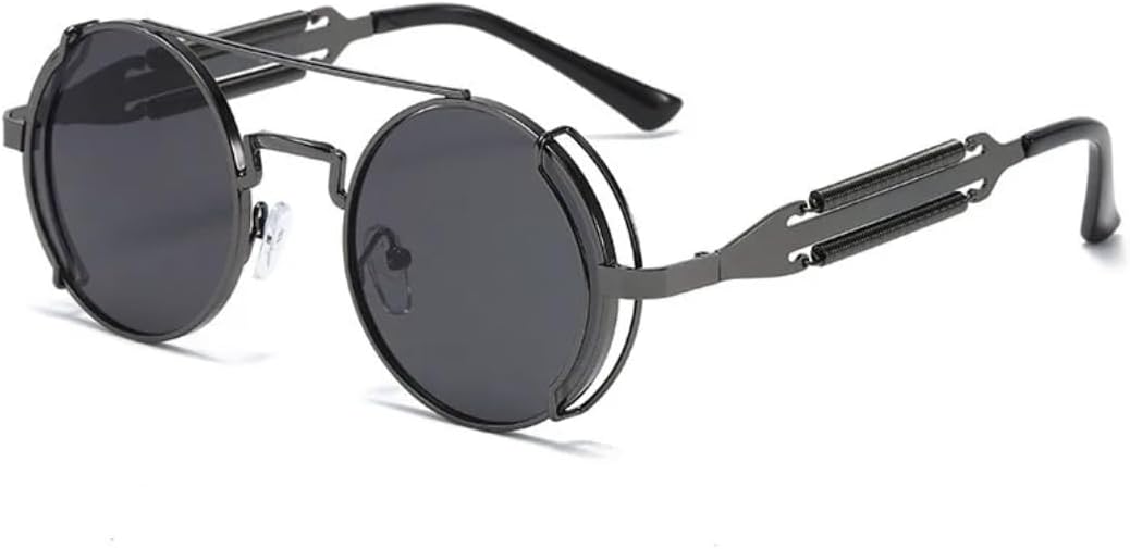 

Модные круглые солнцезащитные очки в стиле стимпанк для мужчин, ретро, ​​с металлическим корпусом и двойной пружиной, уникальные, для женщин, защита от УФ-излучения UV400 UATXTAU, Gun Gray