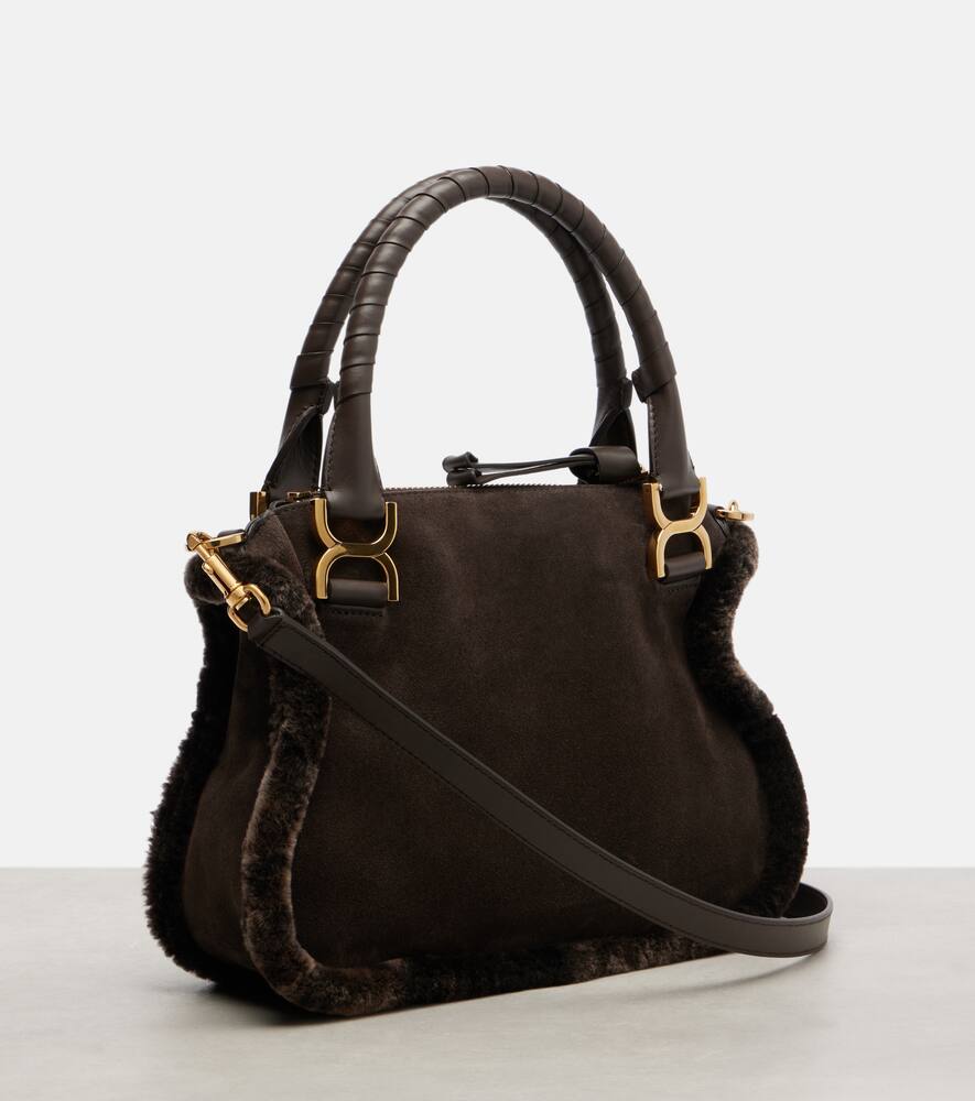 Сумка-тоут Marcie Small из замши с отделкой из овчины Chloé, Kohl Brown — фото 4