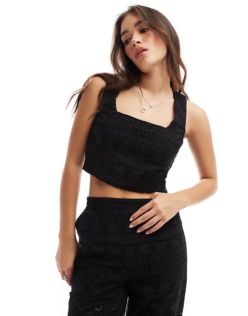 

Топ ASOS DESIGN черного цвета с квадратным вырезом и вышивкой ришелье
