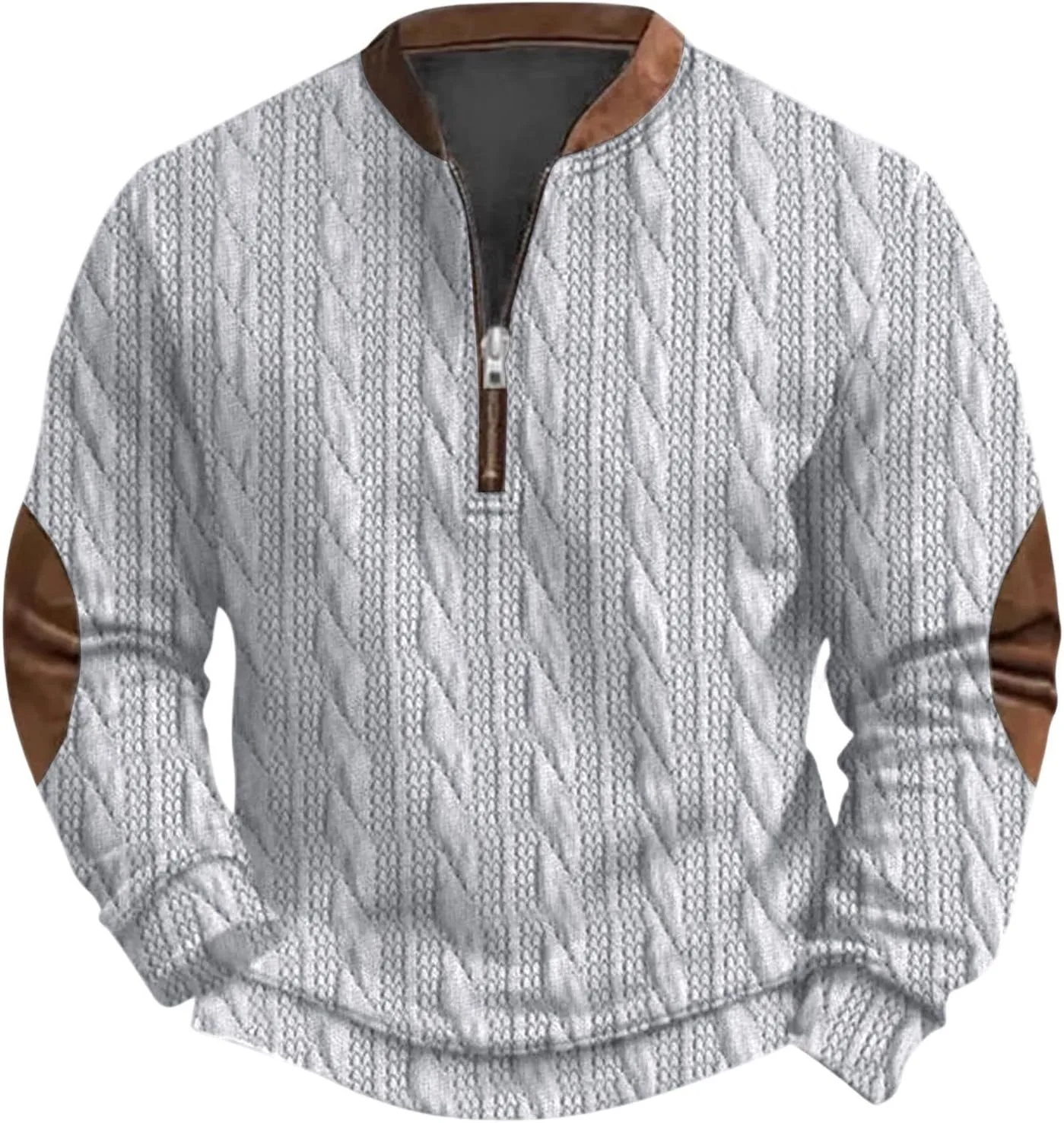 

Мужской свитер с кабельной вязкой и воротником стойкой