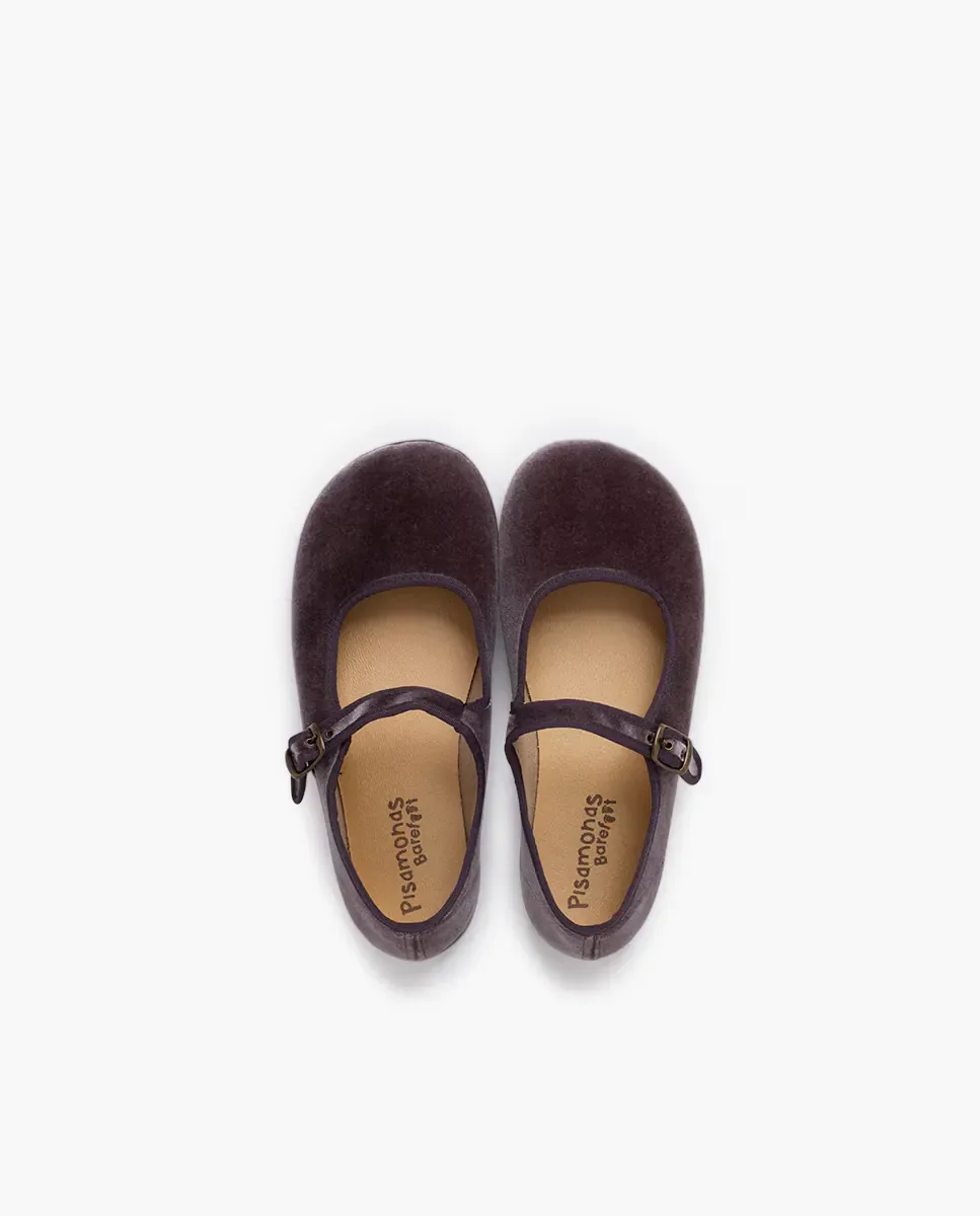 Детские мерседесы без каблука из бархата с пряжкой Pisamonas, темно-серый — фото 4