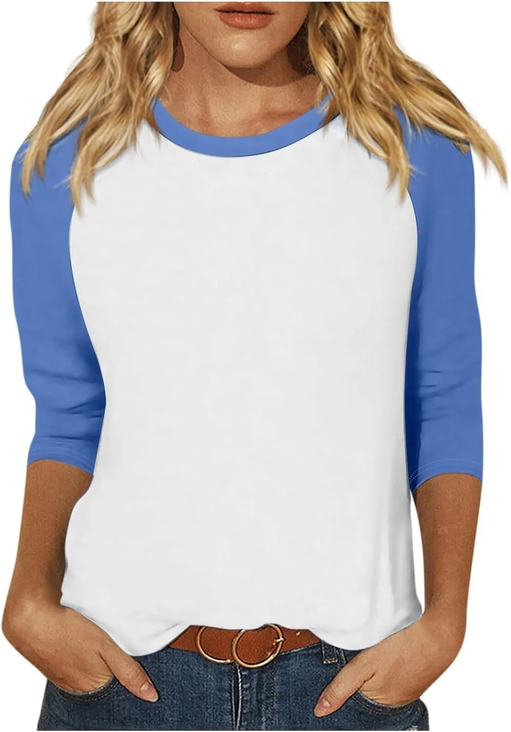 

Женский топ с рукавом 3/4, круглым вырезом и реглан, цветной блок FZYLQY