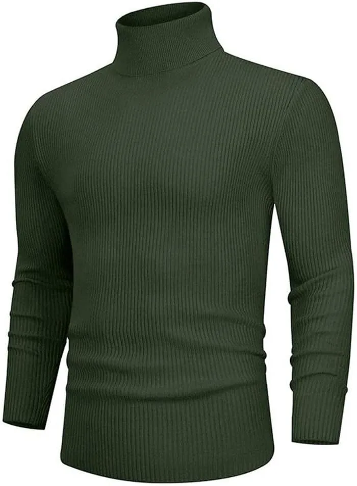 Мужской водолазный свитер осенний однотонный с длинным рукавом slim fit — фото 4