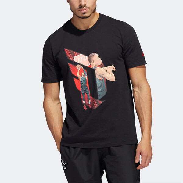 Футболка Adidas Dame Casual Basketball Cartoon Character Sports Round Neck Breathable Short Sleeve Black, мультиколор — фото 2