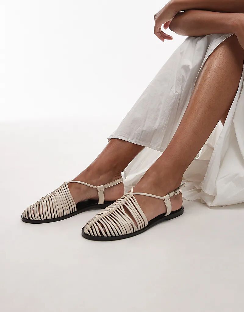 Туфли Topshop Aidan из кожи с плетением и шнуровкой, бежевого цвета — фото 2