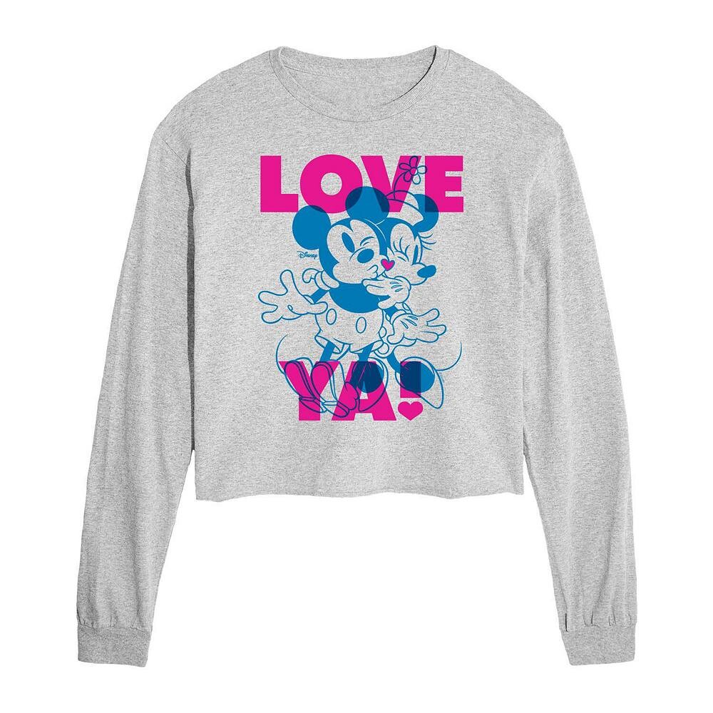 

Укороченная футболка Disney's Mickey & Minnie Mouse Kiss Me для детей с длинными рукавами, цвет Heather Gray