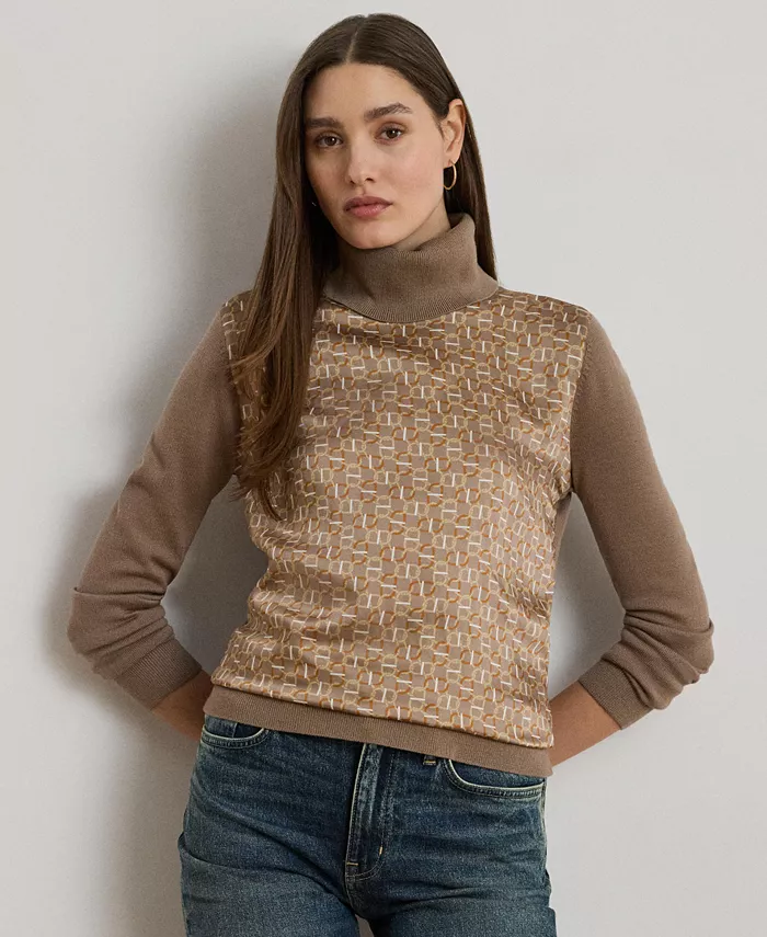 

Женский свитер с высоким воротом из шерстяной смеси с геометрическим принтом Lauren Ralph Lauren, коричневый/бежевый