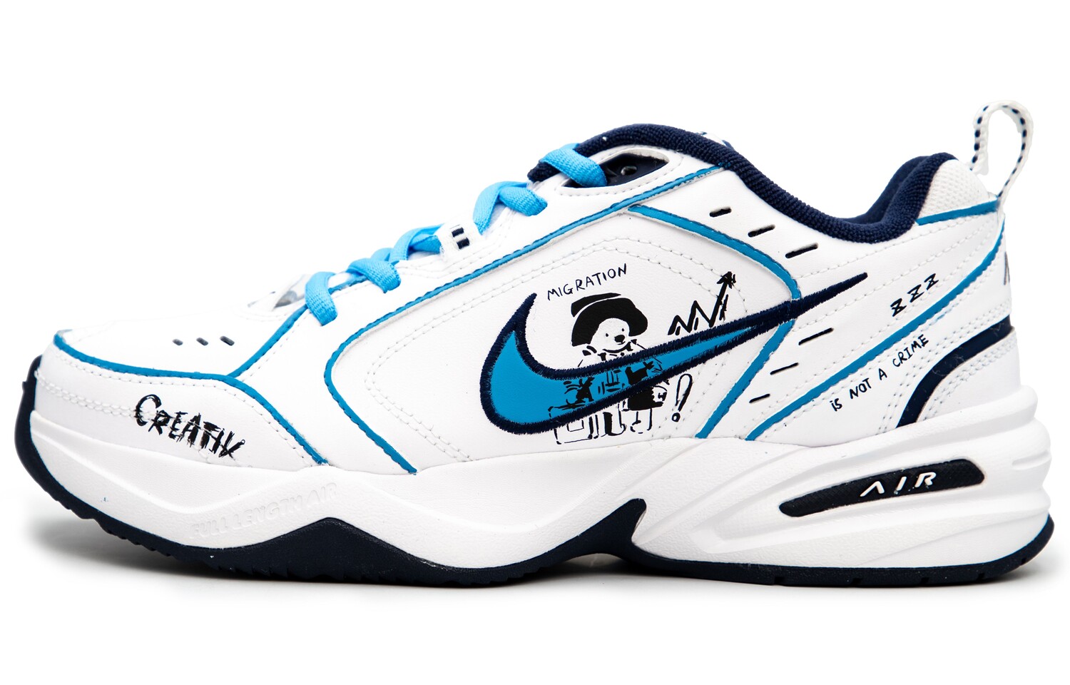 

Кроссовки Air Monarch 4 Chunky унисекс с низким верхом белого/синего цвета Nike, белый/синий