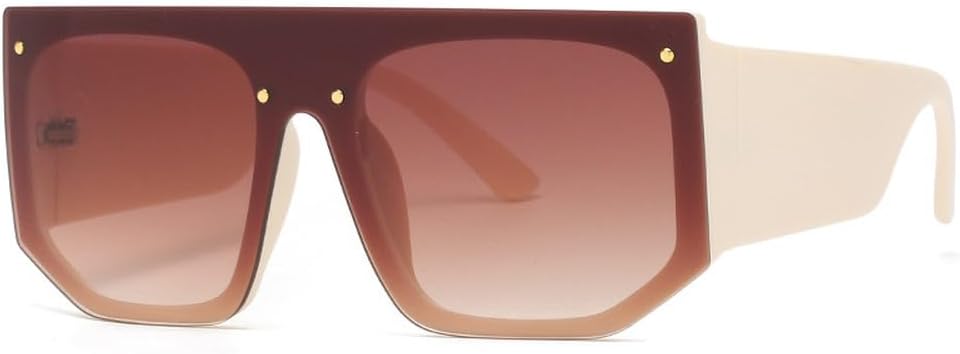 

Модные винтажные солнцезащитные очки большого размера для женщин и мужчин, роскошные солнцезащитные очки с плоской верхней частью и крупной оправой, дорожные очки с заклепками, защита от УФ-излучения UV400 generic, Beige Brown