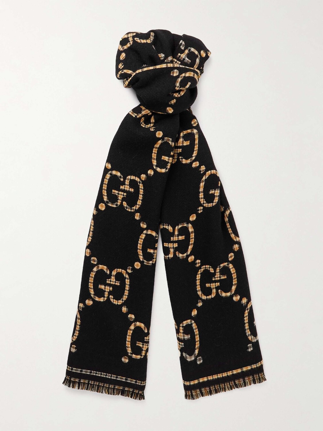 

Шерстяной шарф с логотипом и интарсией GUCCI, черный