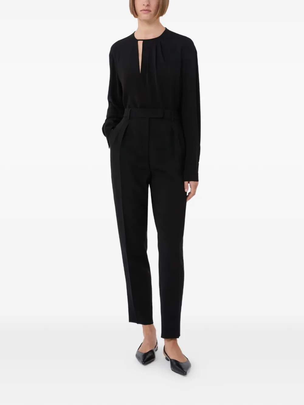 Плиссированная блузка с вырезом-каплей Max Mara, черный — фото 2