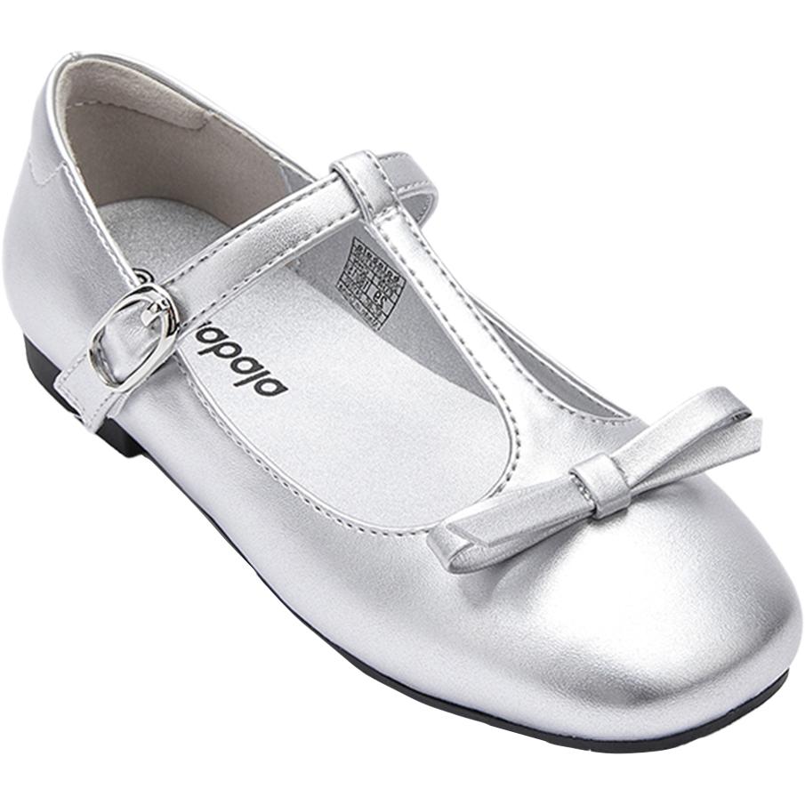Коллекция обуви Princess Shoe. Низкие, нескользящие, износостойкие кожаные туфли для детей. BALABALA, серебряный — фото 2