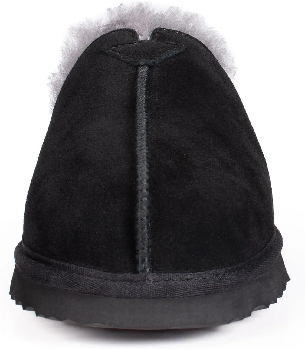 

Мужские тапочки Parfeying из овчины с меховой подкладкой, противоскользящая резиновая подошва, для дома и улицы, тапочки из буйволиной замши для мужчин, черный