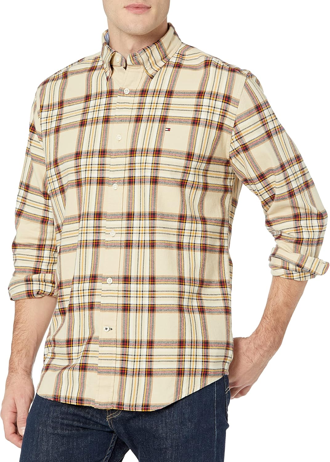 

Мужская рубашка Tommy Hilfiger с длинным рукавом и застежкой на пуговицы, классический крой, Gravel