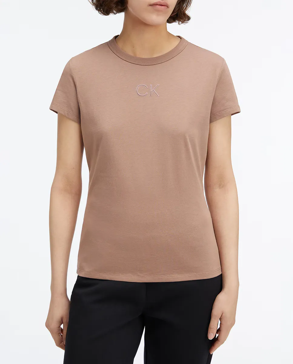 

Женская атласная футболка с монограммой Calvin Klein, светло-коричневый