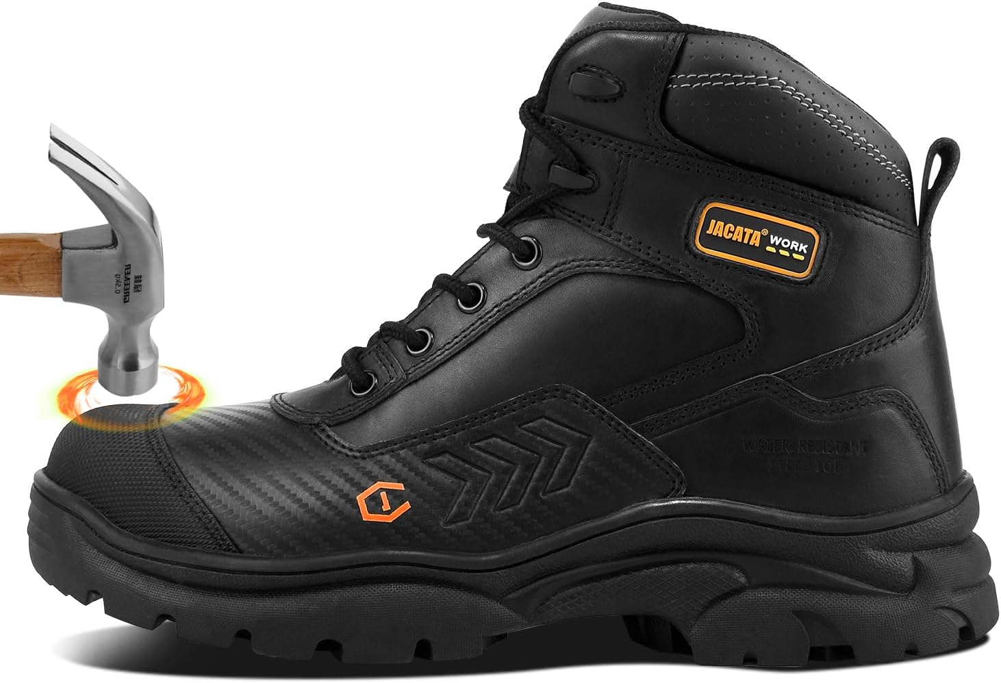 

Мужские ботинки Jacata, водонепроницаемые, кожа/мягкий или стальной носок, повышенной прочности, 15 см, маслобензоустойчивая и противоскользящая резиновая подошва, удобные, для строительных и промышленных работ, черный/стальной