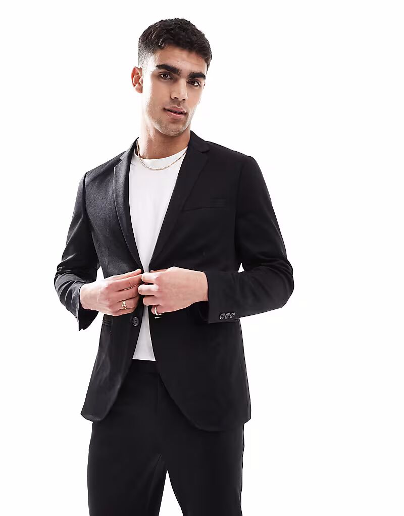 

Приталенный пиджак из джерси Jack & Jones черного цвета
