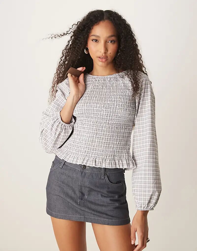 

Топ со сборками ASOS DESIGN в коричневую клетку