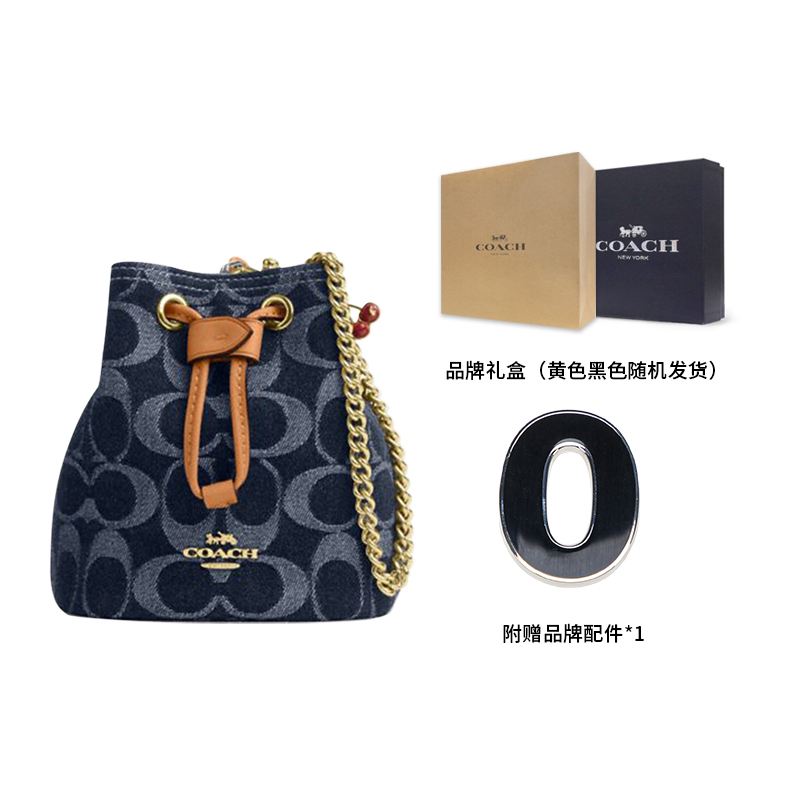 

COACH Тканевая сумка через плечо с кулиской миниатюрная женская голубая