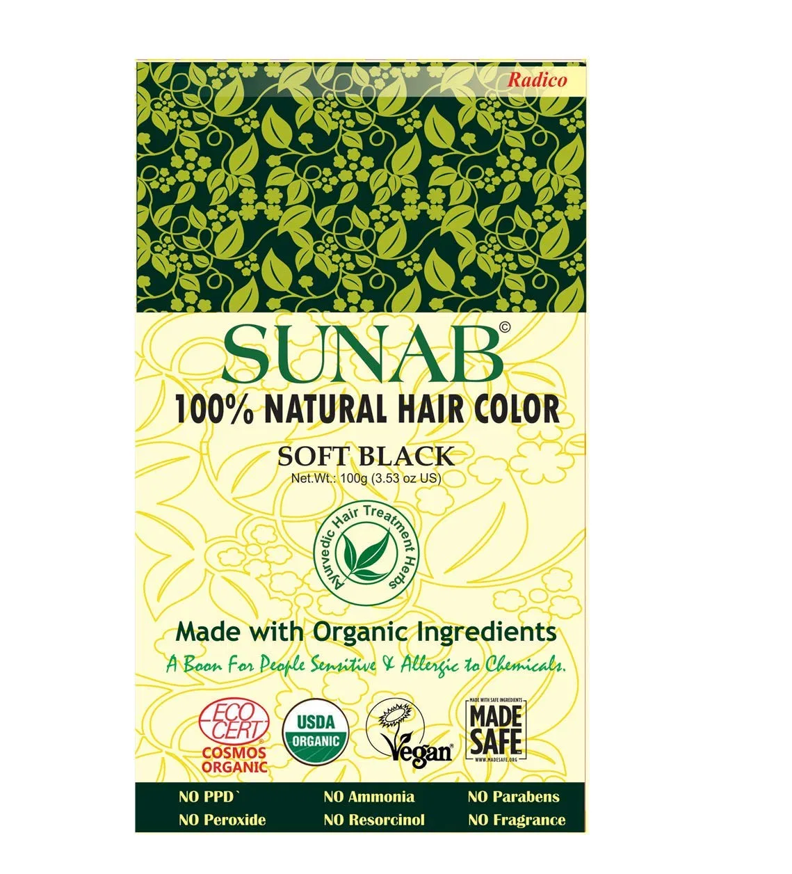 100% натуральная органическая краска для волос Sunab Soft Black от Radico Radico
