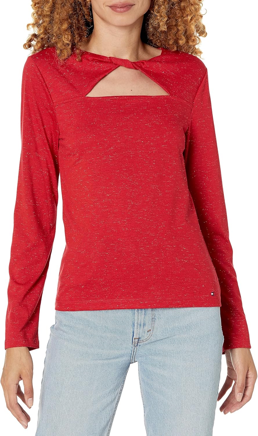 

Женский трикотажный топ Tommy Hilfiger с блестящим люрексом и перекрученным передом, Scarlet