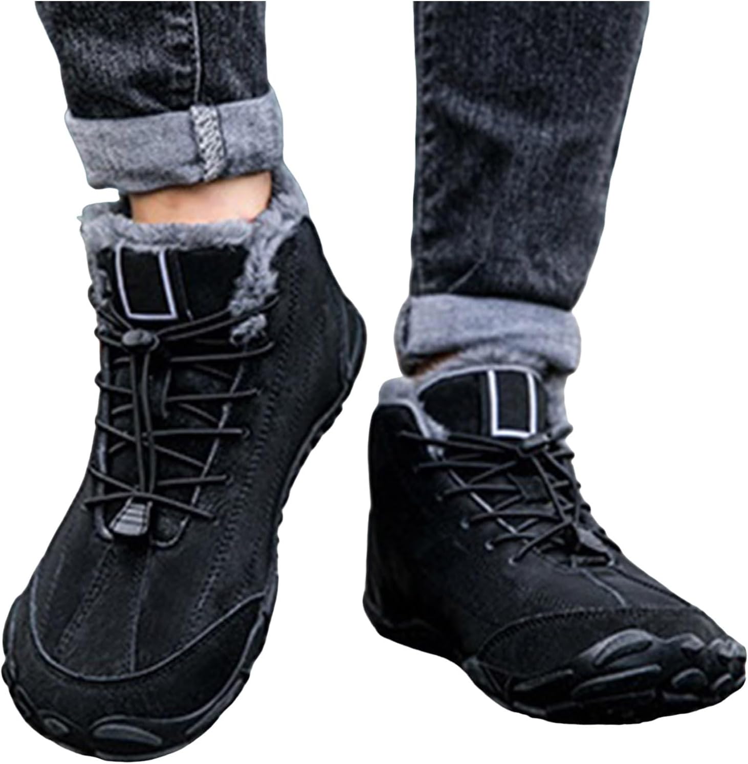 Мужские зимние ботинки Snow Boots Barefoot, утепленные, с теплым мехом, минималистичные зимние ботинки, противоскользящие, короткие у щиколотки, водонепроницаемые, для прогулок на улице Generic, черный — фото 2