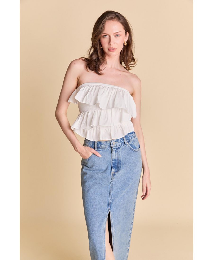 

Женский топ без бретелей с оборками, выполненный из комбинированных материалов endless rose, White