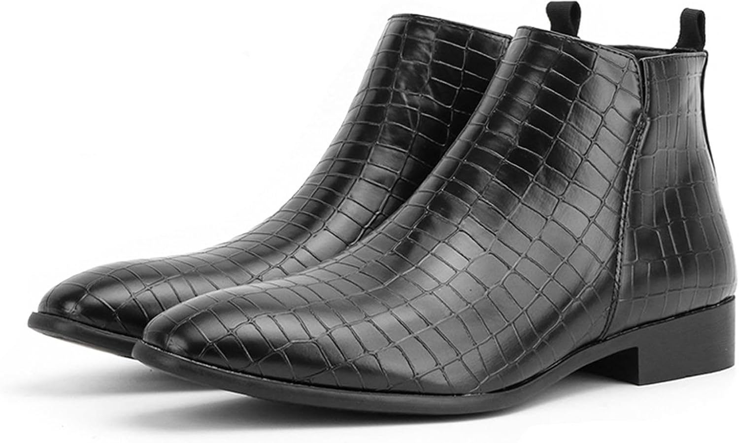 

Мужские кожаные ботинки Челси с градиентным принтом, ретро с квадратным носком, массивным каблуком, без шнуровки, для бизнеса и повседневной носки, удобные высокие ботинки для официальных случаев Ghibhna, черный