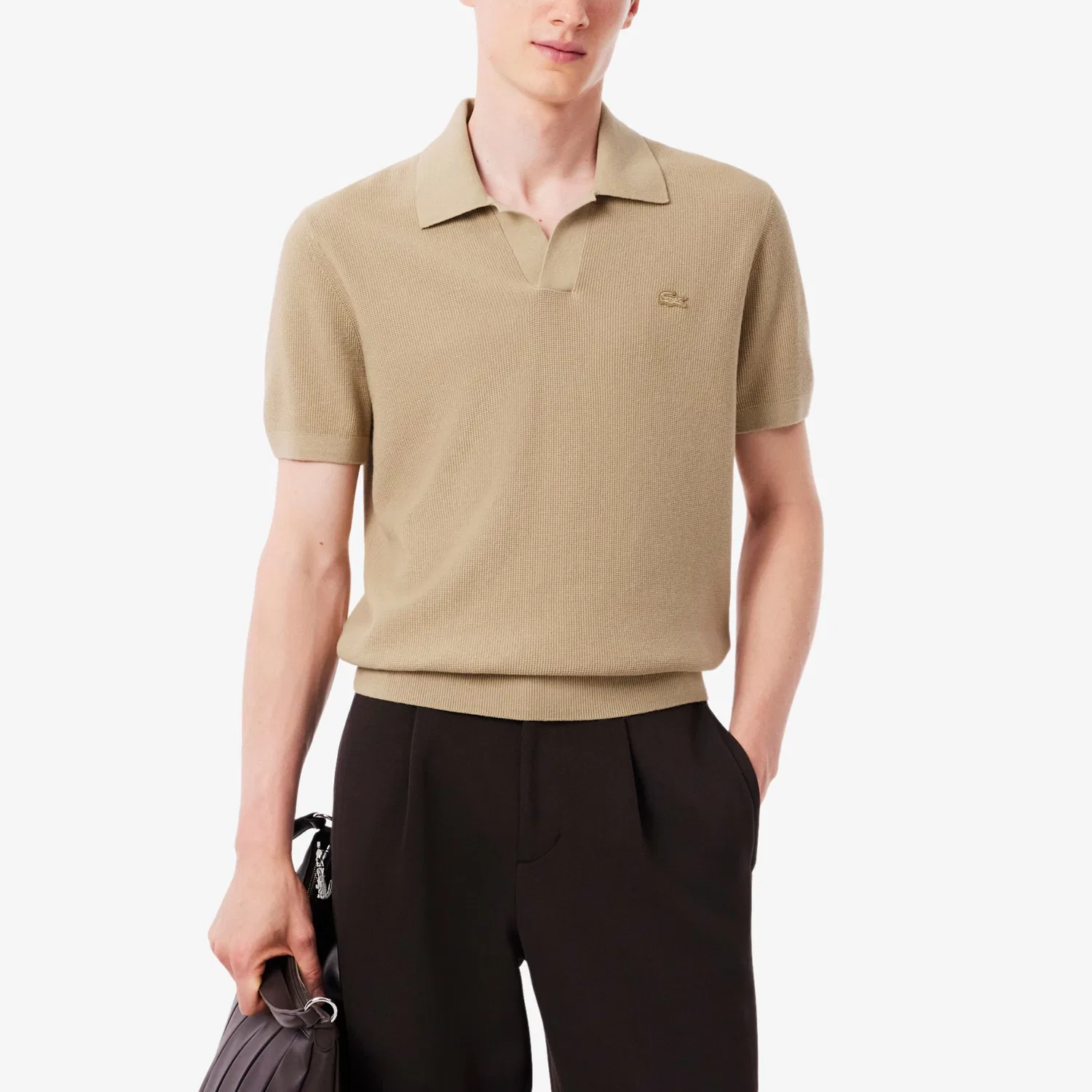 Свитер поло Lacoste с коротким рукавом светло-коричневый — фото 2