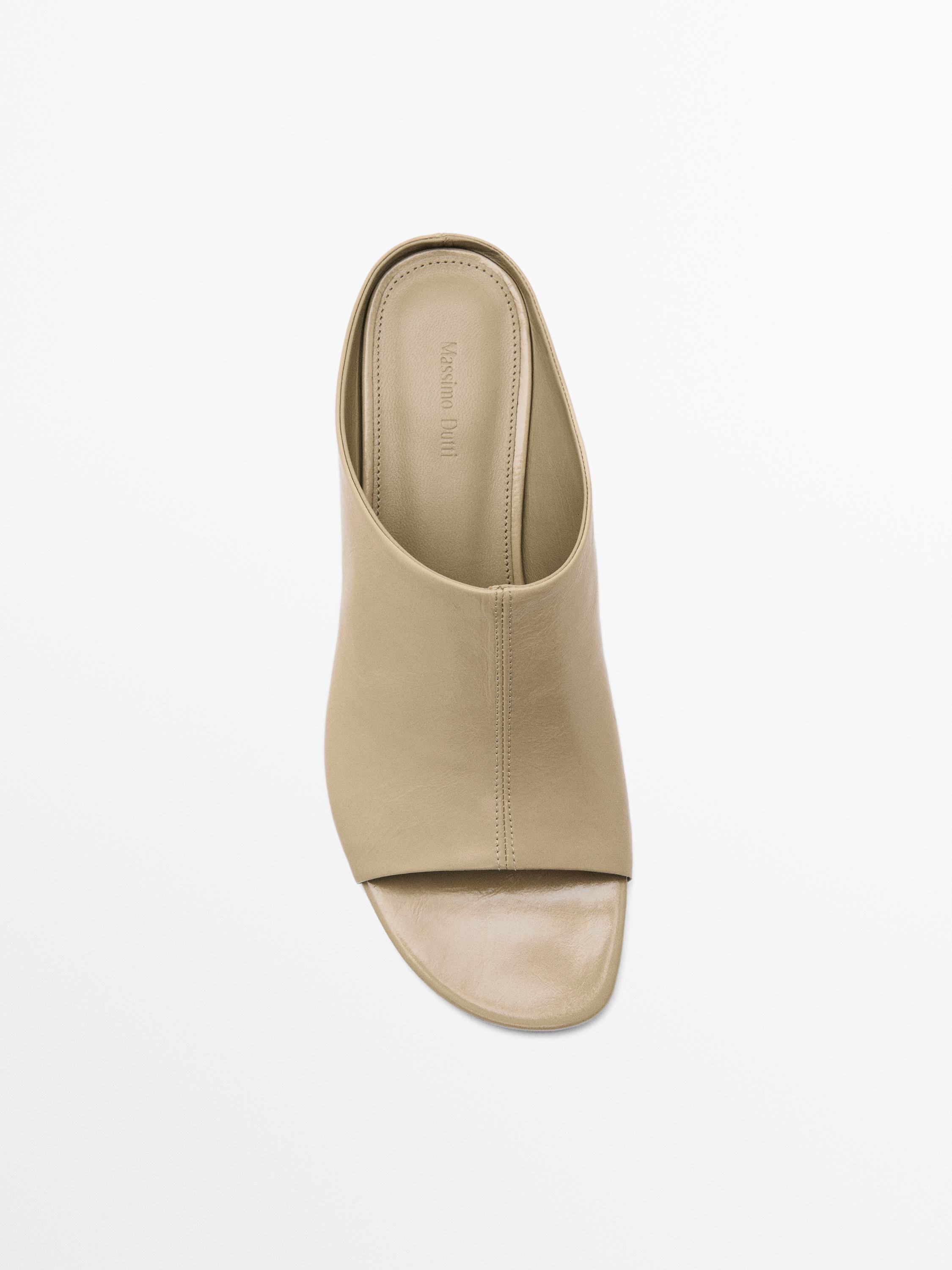 Мягкие кожаные босоножки на высоком каблуке Massimo Dutti, песочно-коричневый — фото 3