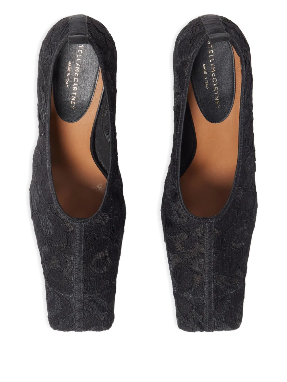 Туфли-лодочки с квадратным мысом на каблуке 95 мм, с цветочным кружевом Stella Mccartney, черный — фото 4