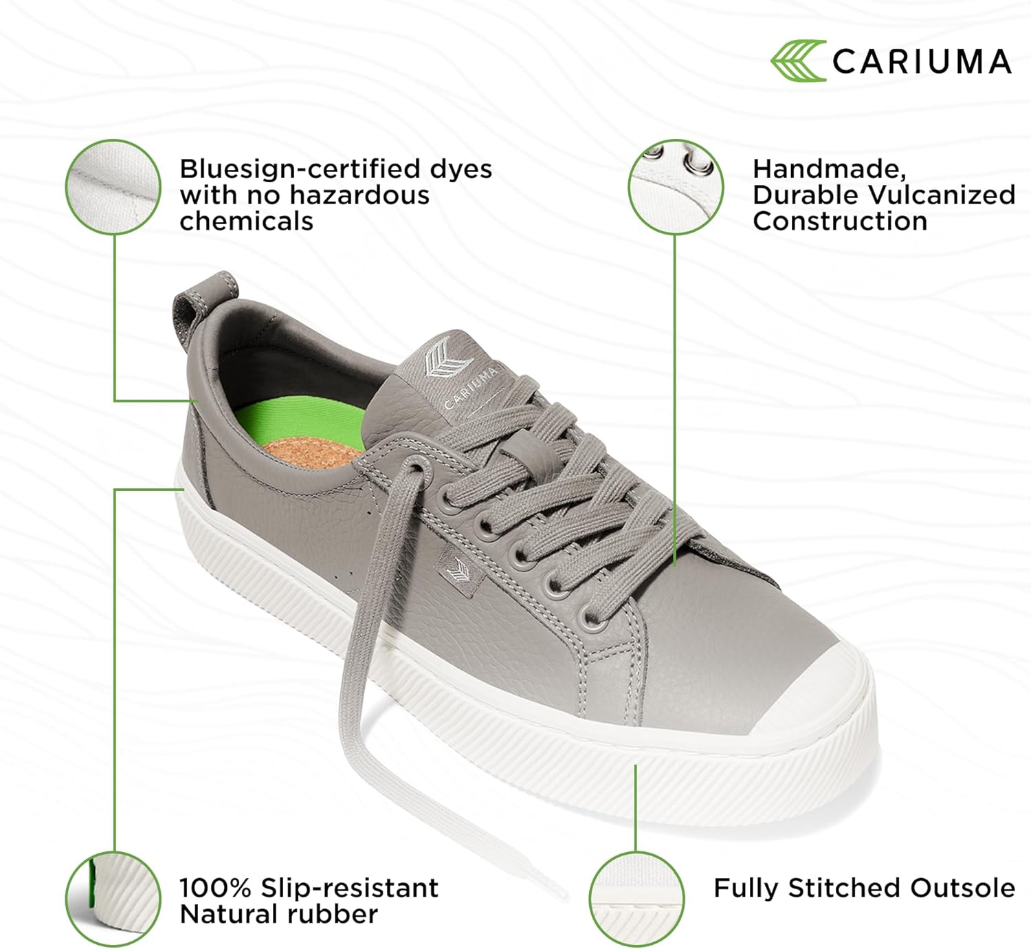 Кроссовки Cariuma OCA Low Premium Leather, удобная обувь для мужчин, легкая и экологичная, универсальная повседневная обувь с 100 веганскими стельками, резиновая подошва, серый — фото 4