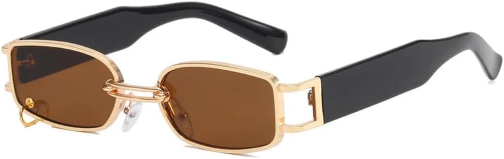 

Солнцезащитные очки с защитой UV400 | Панк, маленькая металлическая оправа | для женщин и мужчин, для занятий спортом на открытом воздухе и вождения DSVIGF, Gold Brown