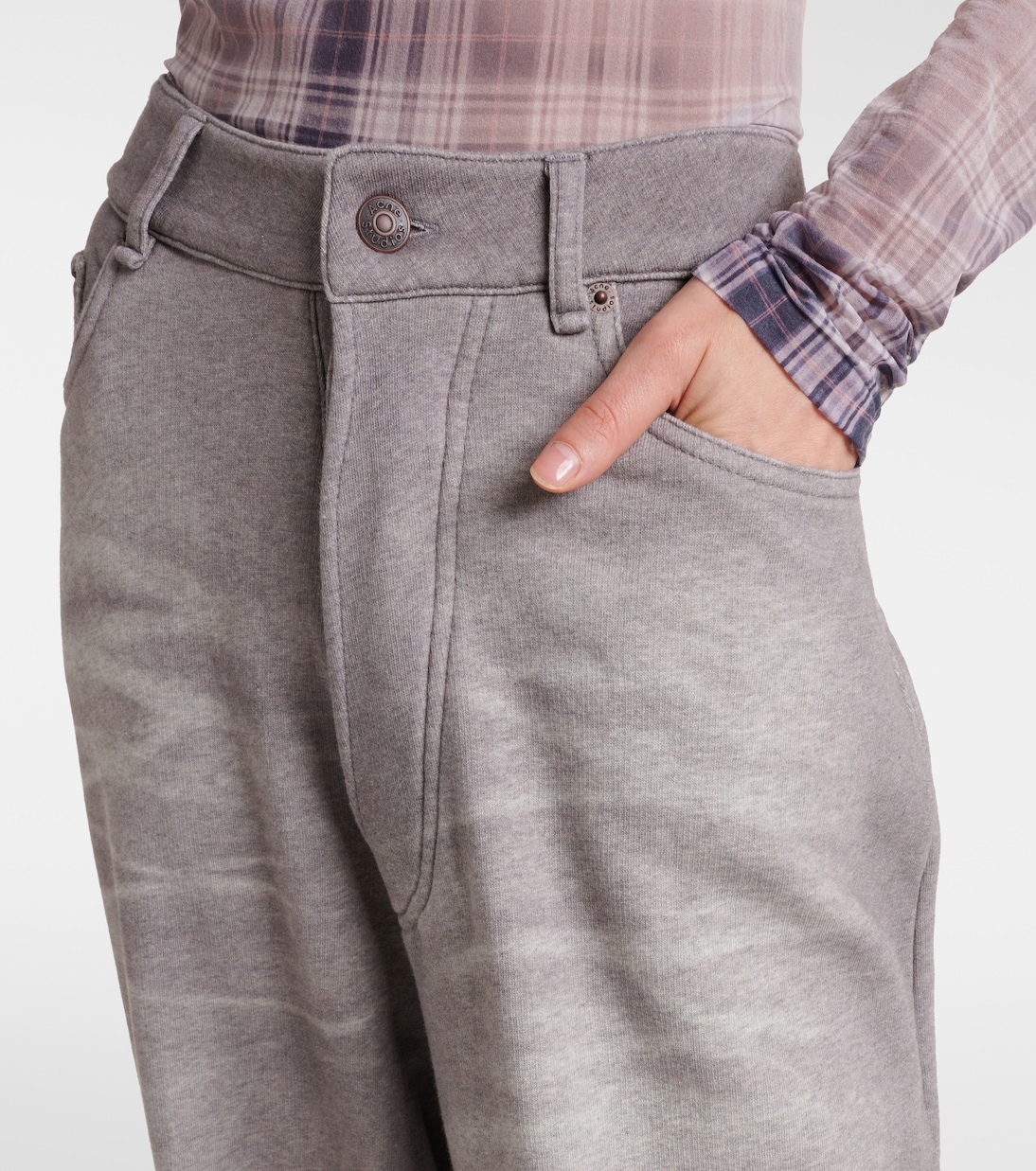Широкие брюки из хлопкового флиса со средней посадкой Acne Studios, Grey Melange — фото 4