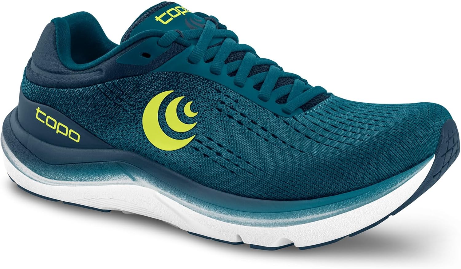 Мужские беговые кроссовки Topo Athletic Magnifly 5 - комфортные, легкие, с амортизацией, прочные, нулевая разница между пяткой и носком, шнуровка, для бега по дороге, спортивная обувь для дорожного бега, синий/зеленый — фото 3