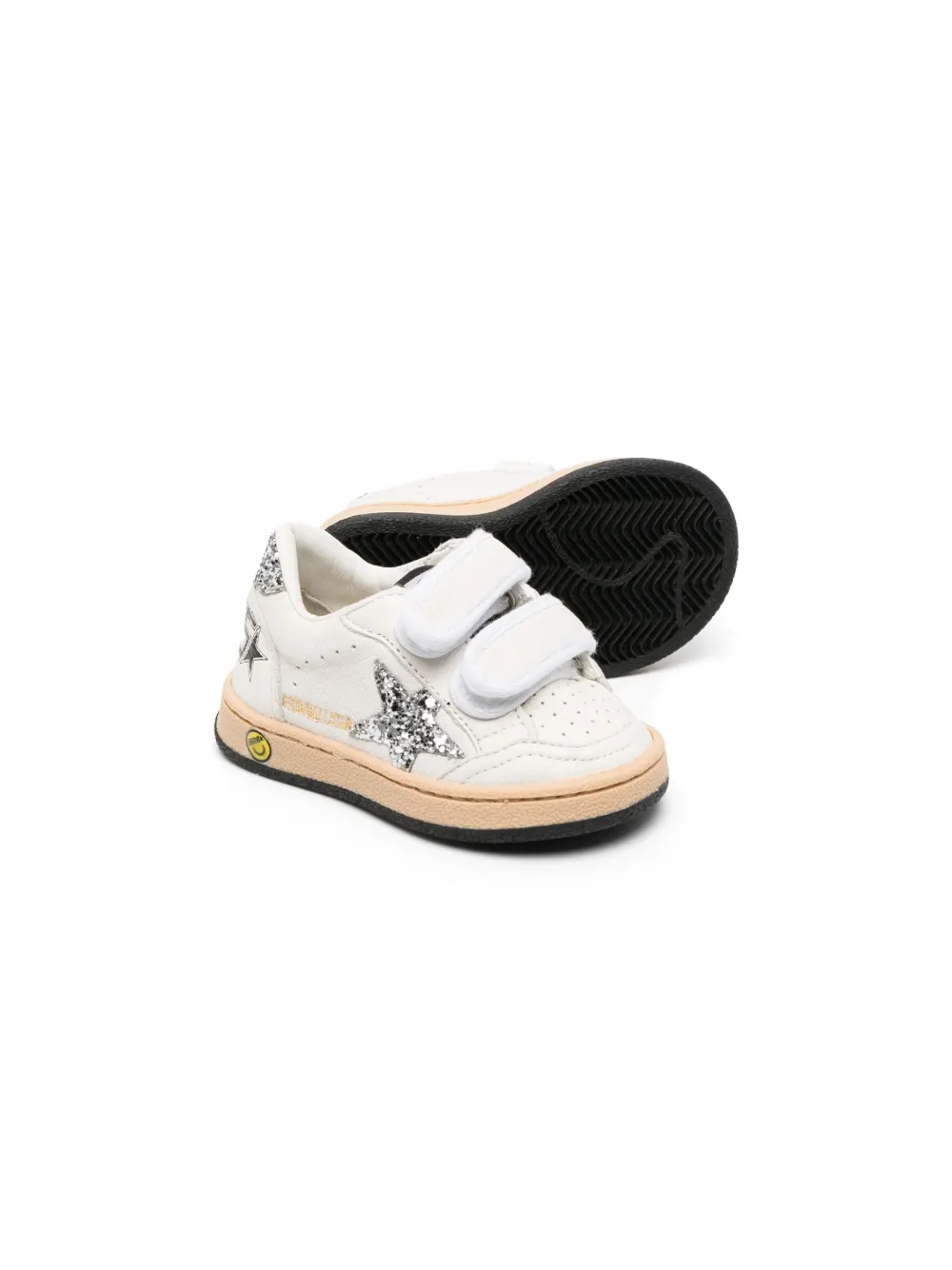 Кроссовки на липучках с блестками Golden Goose Kids, белый — фото 2