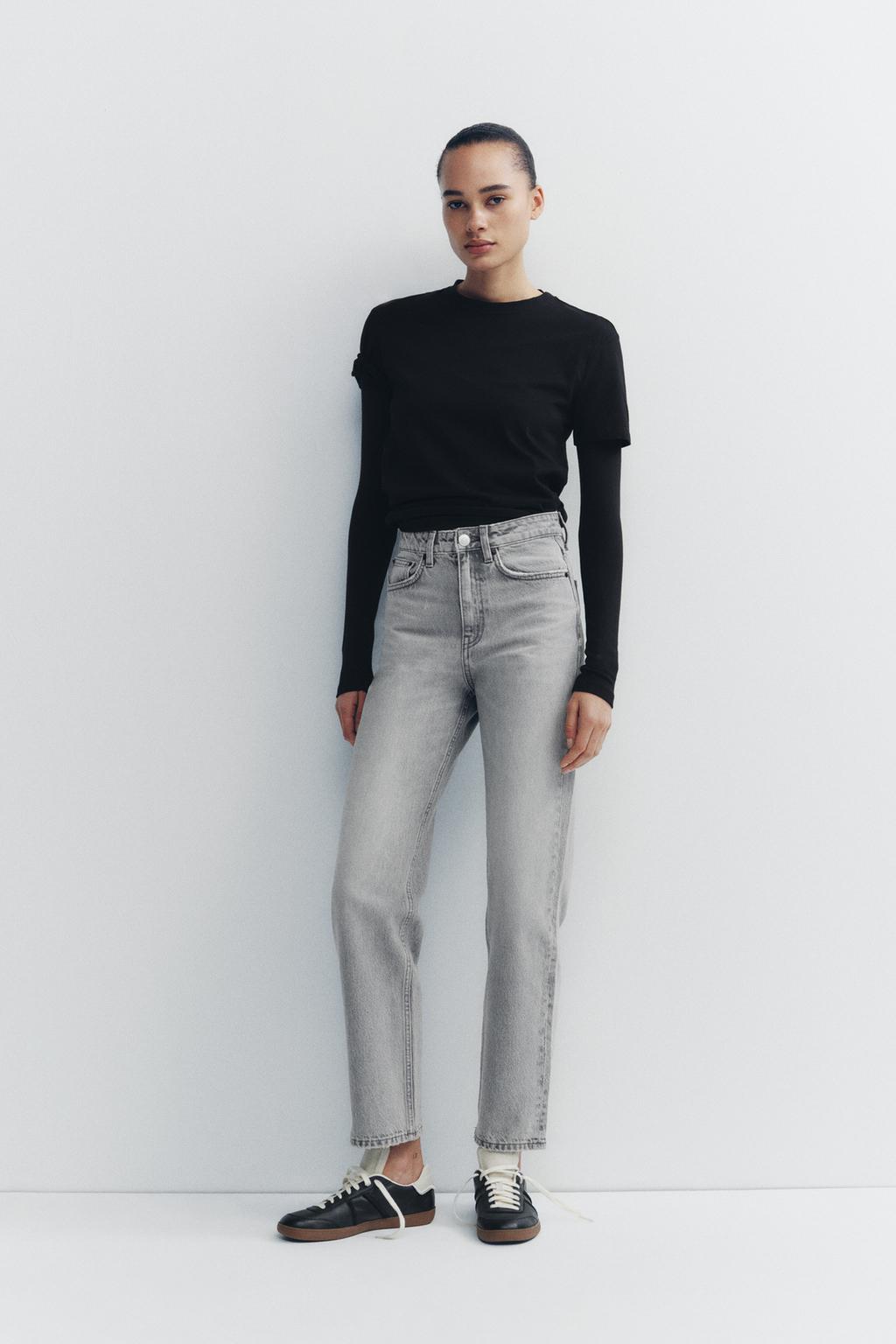 

Джинсы trf mom fit с высокой талией ZARA, светло-серый