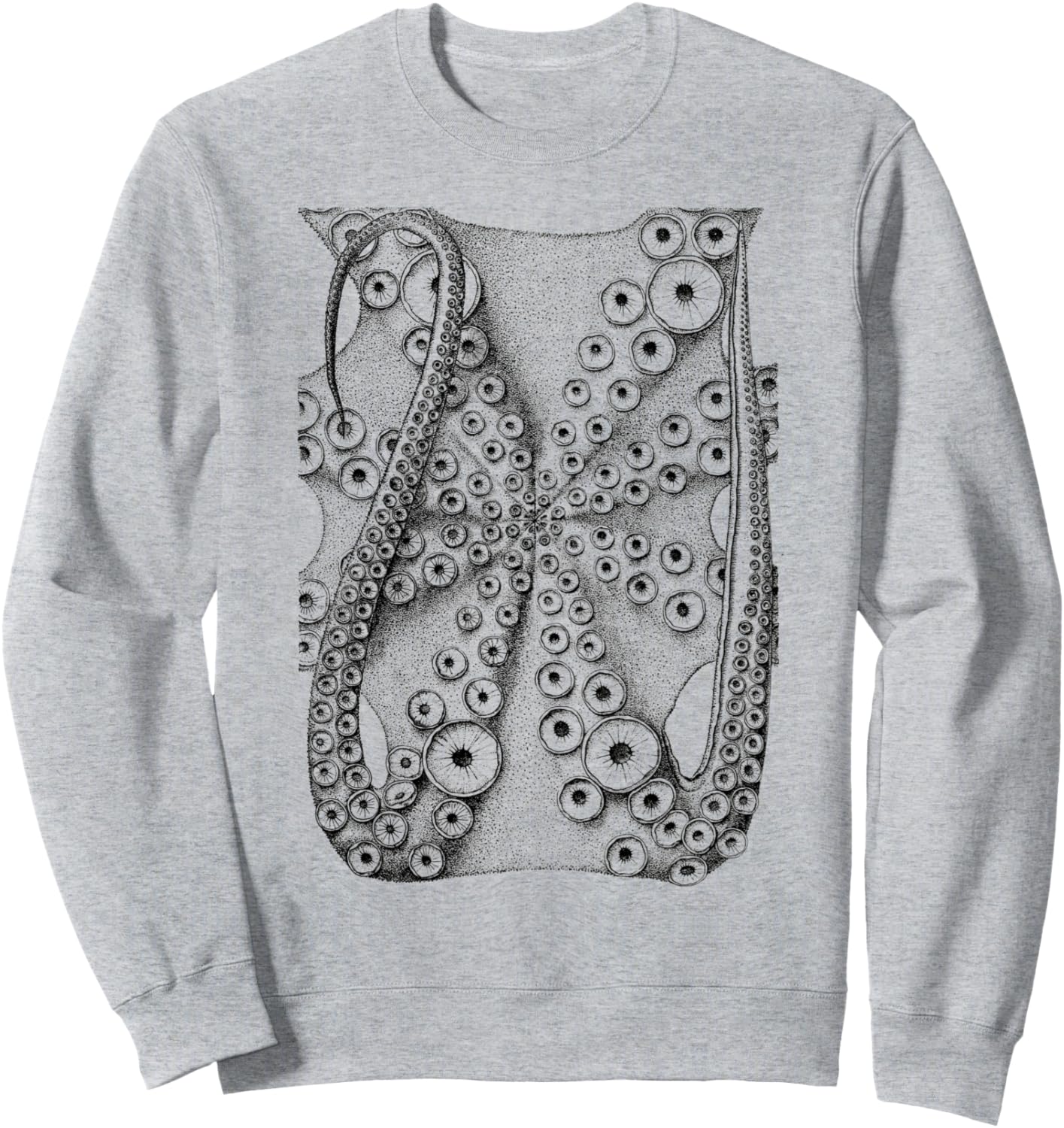 

Толстовка в стиле ретро винтаж с изображением морского чудовища, осьминога, щупальца, кракена Sea Monster Octopus Octopus, серый